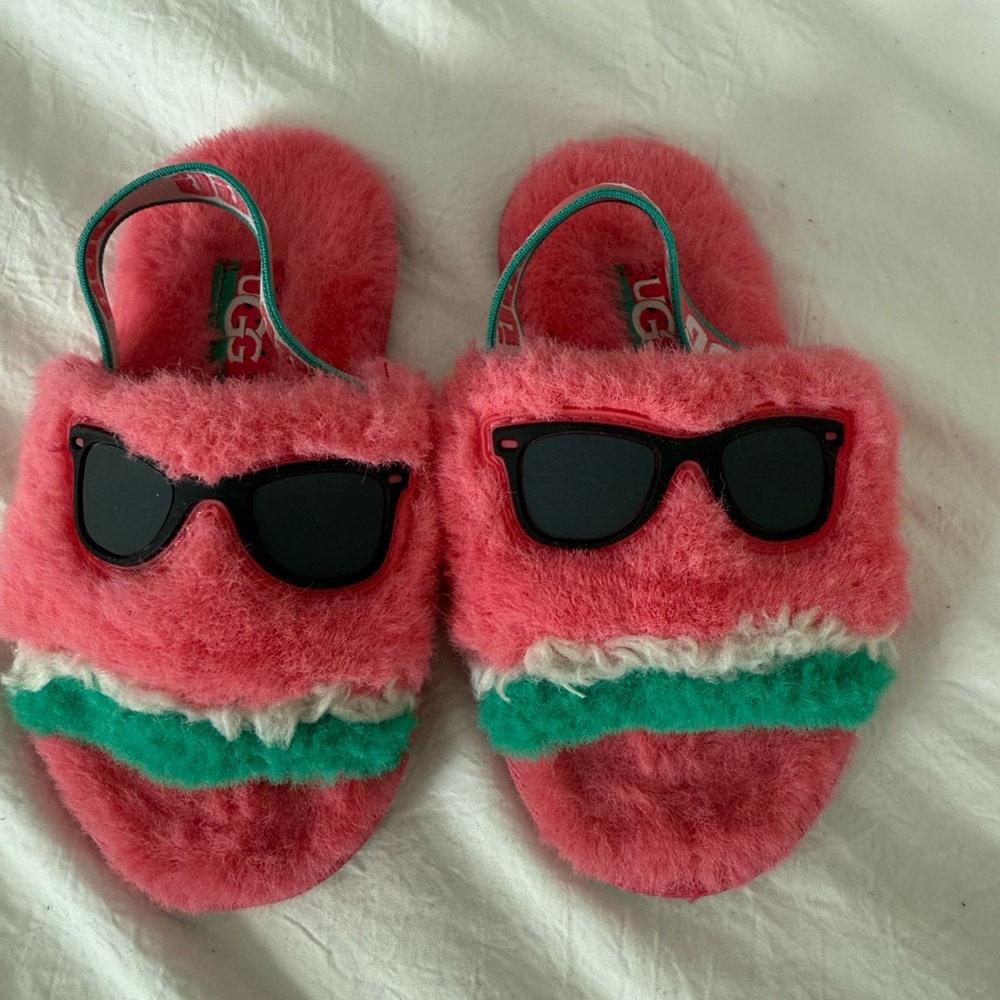 5/$25 Ugg Toddlers Fluff Yeah Watermelon Stripe and‎ Sunglasses Slides Slippers